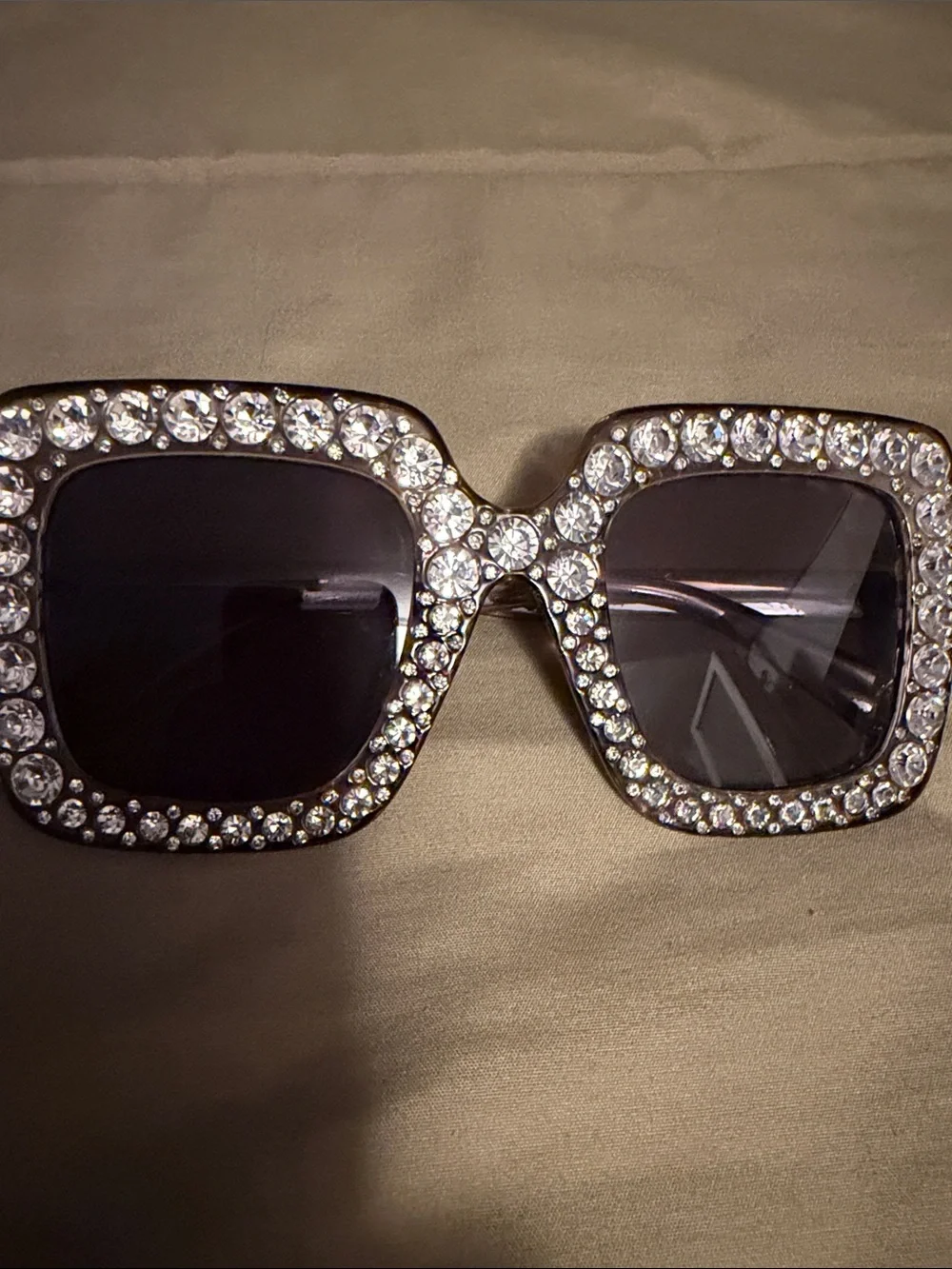 Rhinestone Square Frame Sunglasses - Black
